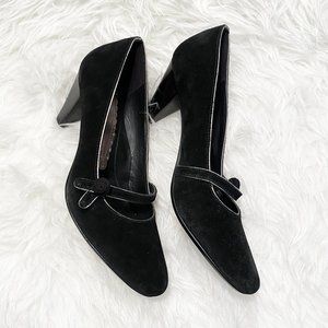 Ecco Black Suede Pointed Toe Mary Jane Heels